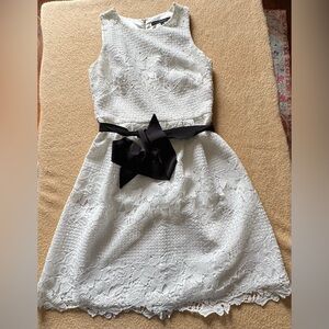 White House Black Market White Floral Lace Party Dress with Black Sash